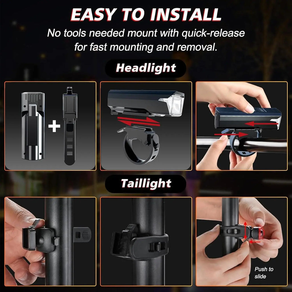 Luz Delantera para Bicicleta MTB Recargable USB-C con 5 Modos de Iluminación