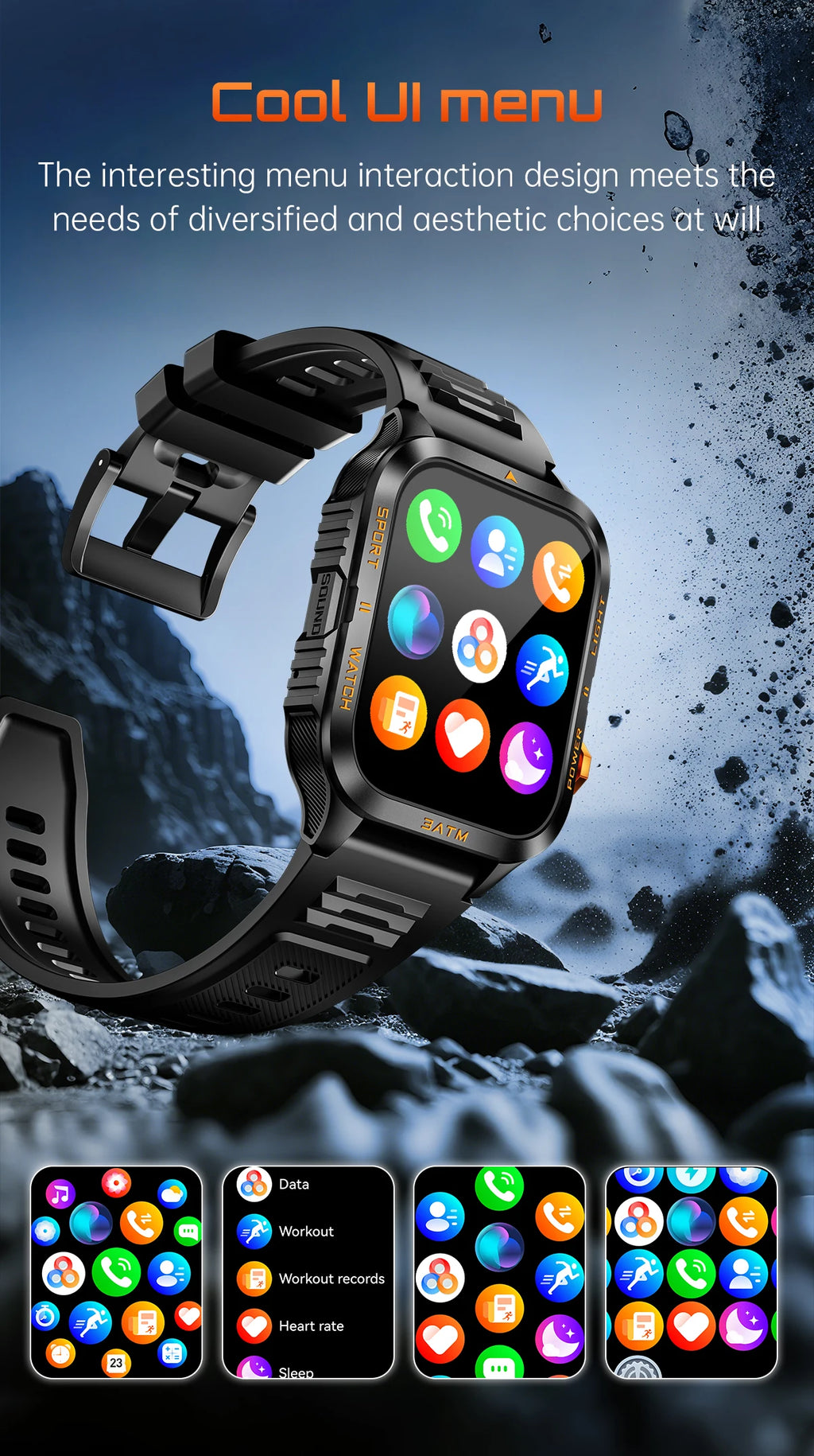 LIGE Reloj Inteligente Militar 880mAh Linterna