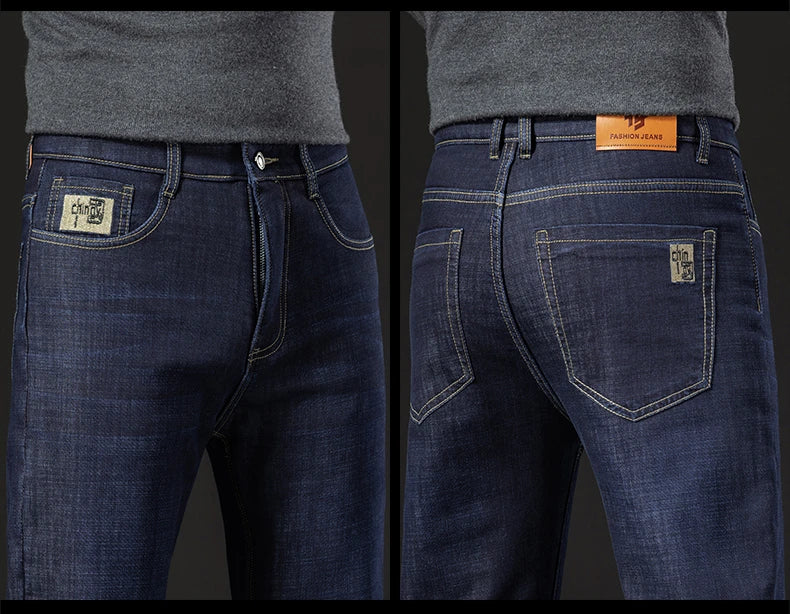Pantalones Vaqueros de Invierno para Hombre, Forro de Cordero, Talla Grande