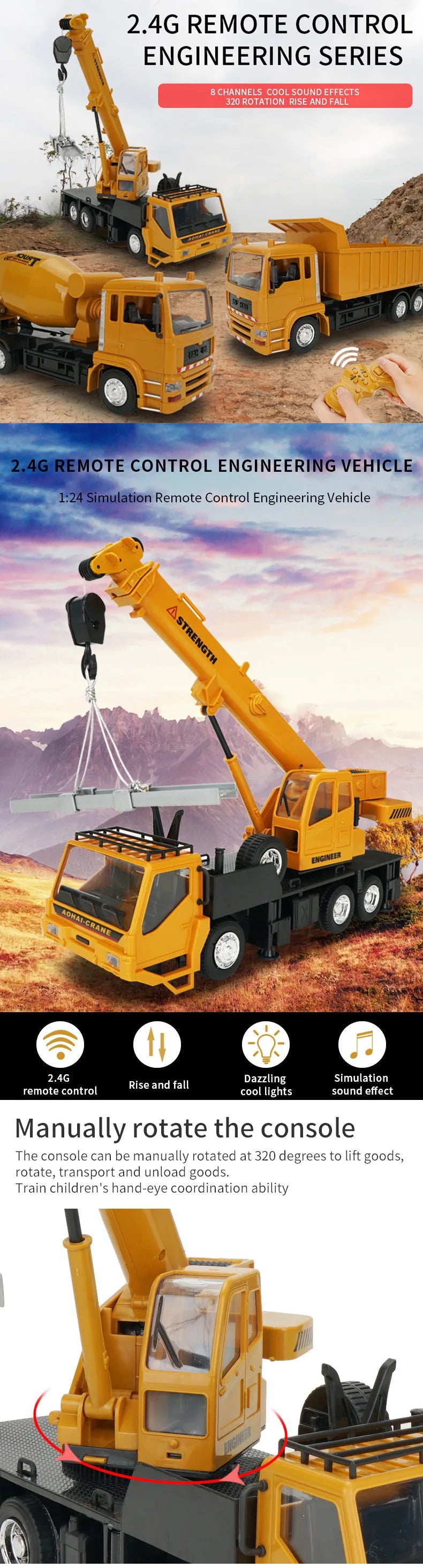 Grúa RC 1:24 Control Remoto 2.4G 10 Canales para Niños