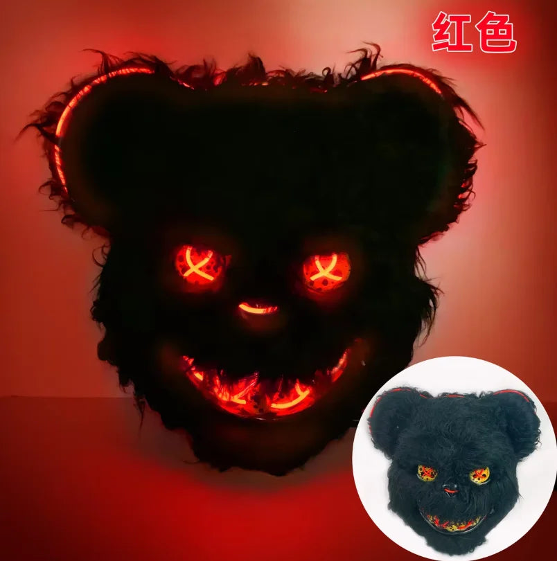 Máscara LED brillante de conejo sangriento para cosplay, disfraz de Halloween, aterrador disfraz de asesino, máscara de oso sangriento, accesorio de disfraz de terror para carnaval y mascarada.