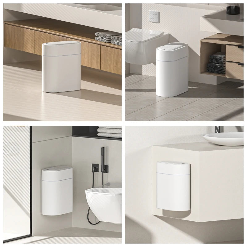 Cubo de basura con Sensor inteligente con tapa, montaje en pared de 7/9L, cubo de basura para el hogar, cocina, inducción automática bidireccional, cubo de basura para inodoro con hendidura estrecha
