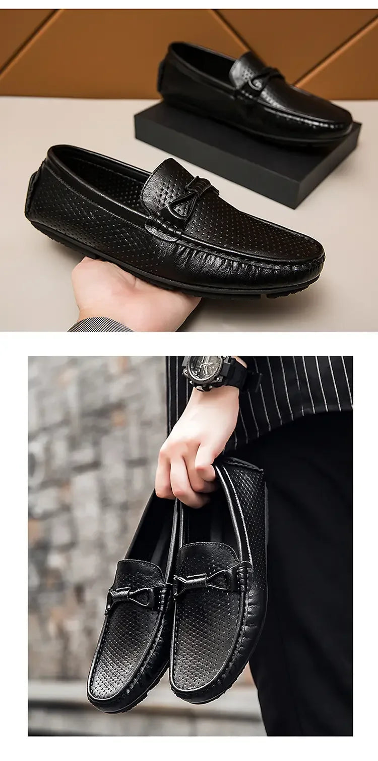 Mocasines de cuero genuino sin cordones para hombre, elaborados a mano