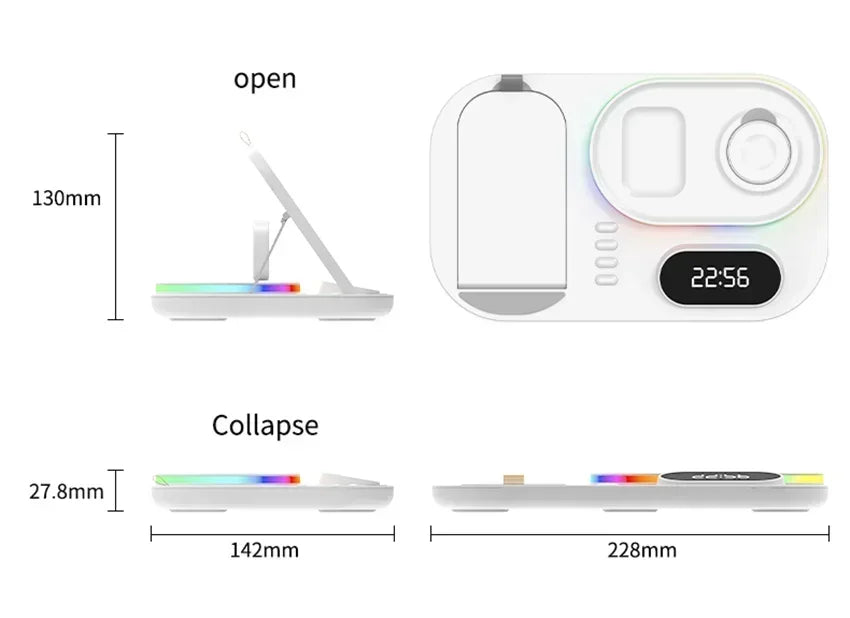 Base de Carga Inalámbrica 4 en 1, Estación de Carga Rápida de 15W para iPhone 12-17, Samsung Galaxy Watch, iWatch, Auriculares Xiaomi