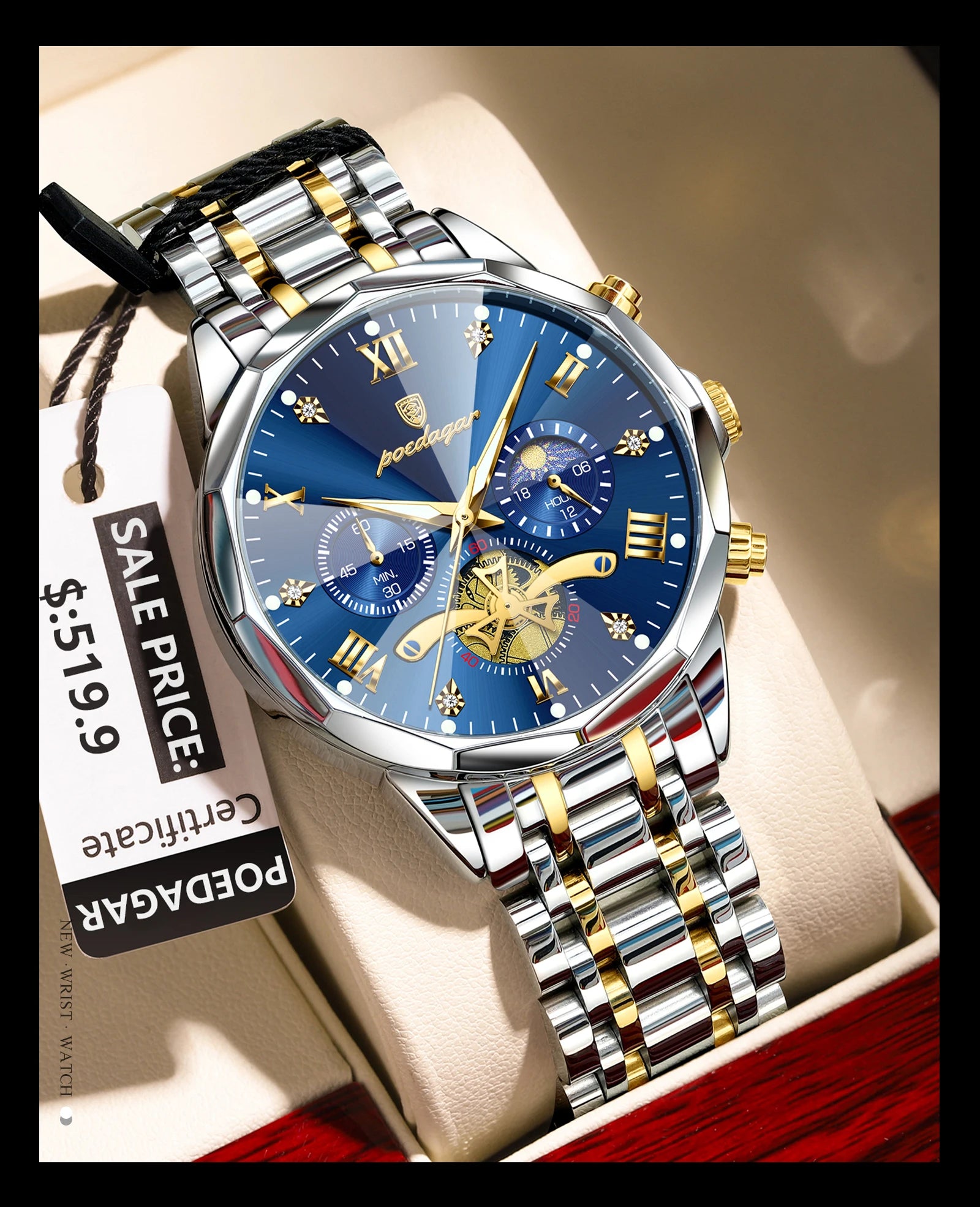 Reloj POEDAGAR de Lujo Cuarzo Acero Inoxidable