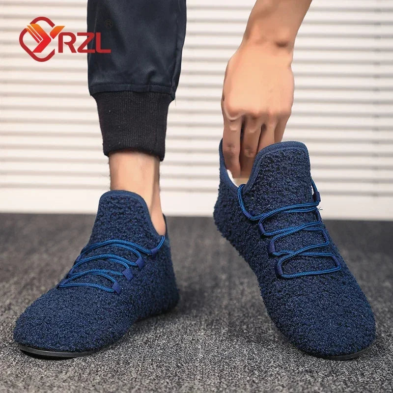 YRZL zapatos de algodón de invierno para hombre, zapatillas de invierno ligeras con cordones cálidos, mocasines de algodón para el hogar y el dormitorio de felpa, zapatos cálidos para hombre