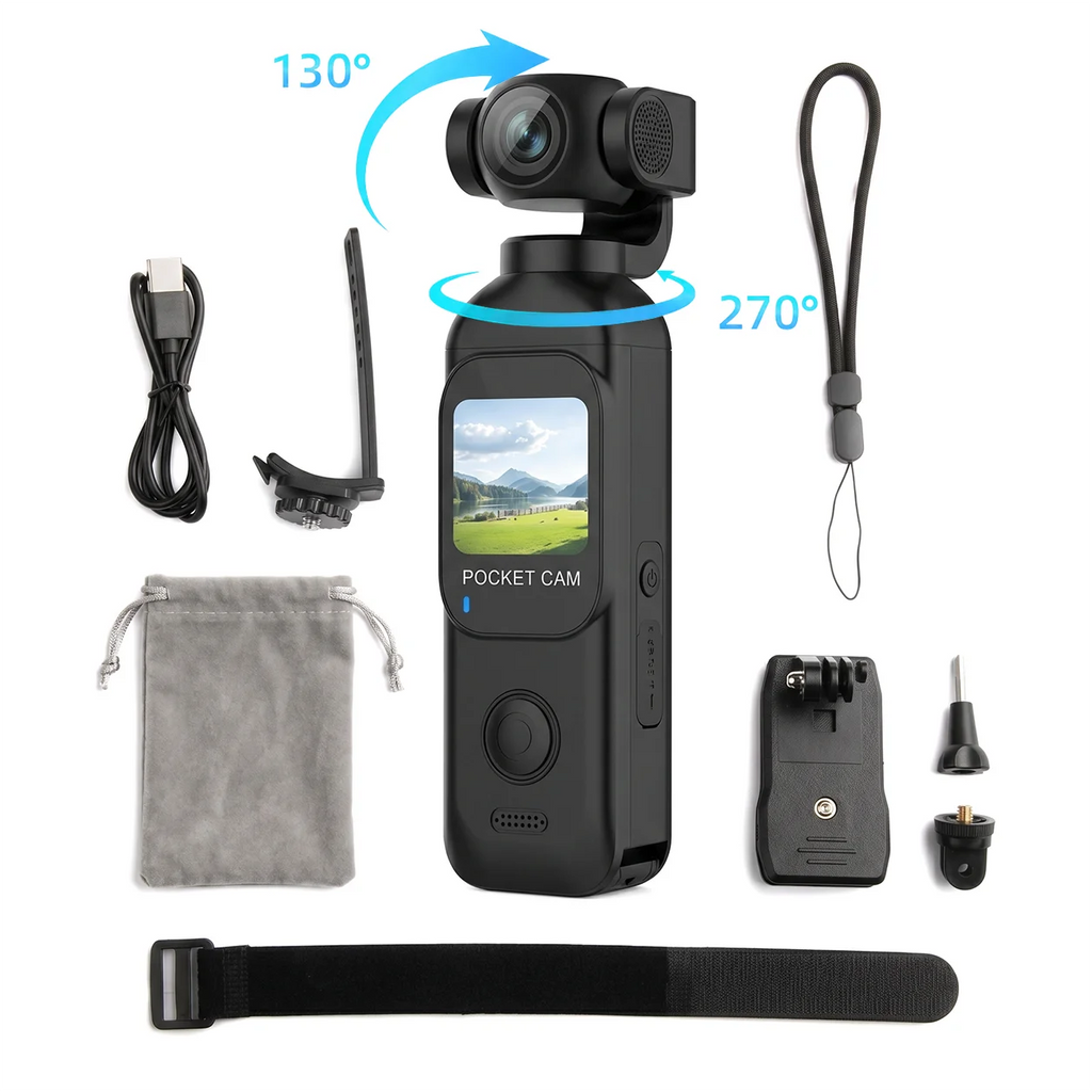 Cámara de bolsillo FHD 1080P con pantalla táctil, WiFi y montura magnética para vlogging