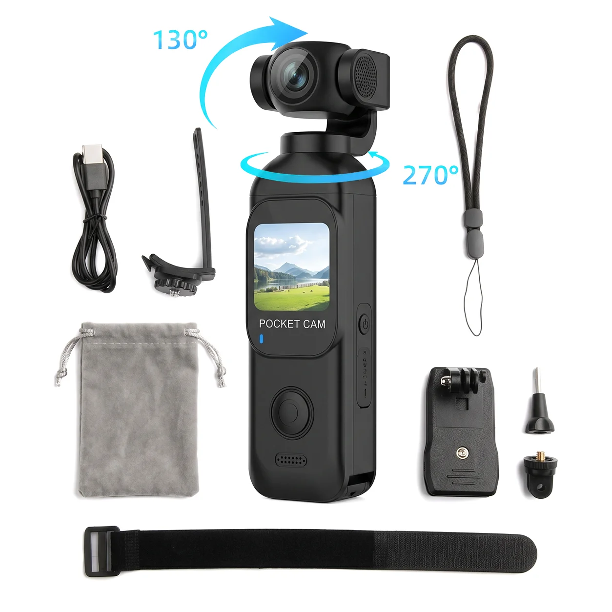 Cámara de bolsillo FHD 1080P con pantalla táctil, WiFi y montura magnética para vlogging