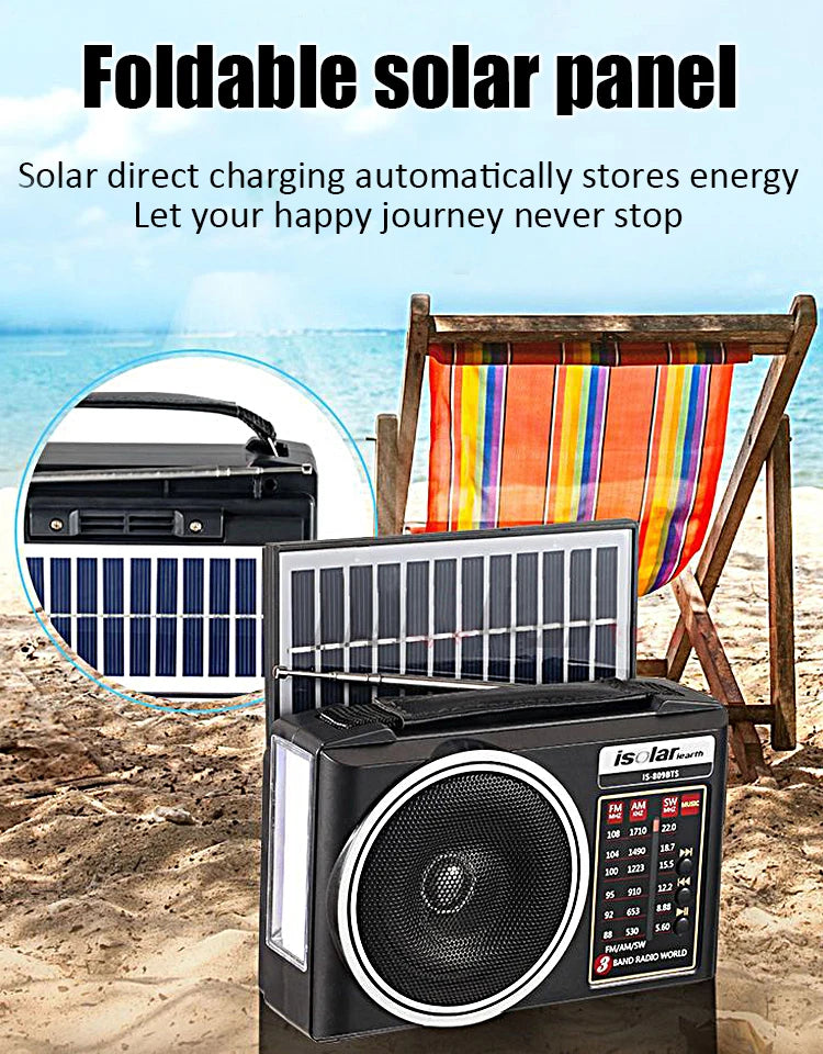Radio portátil FM/AM/SW solar de emergencia con altavoz Bluetooth