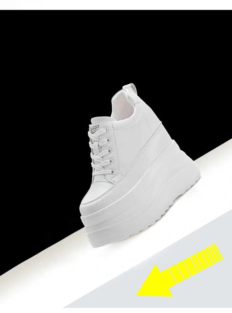 Zapatos deportivos Fujin con plataforma alta de 13 cm, zapatos planos con cuña, zapatillas gruesas, informales, cómodas, de alta gama, para caminar en otoño, 5 pulgadas