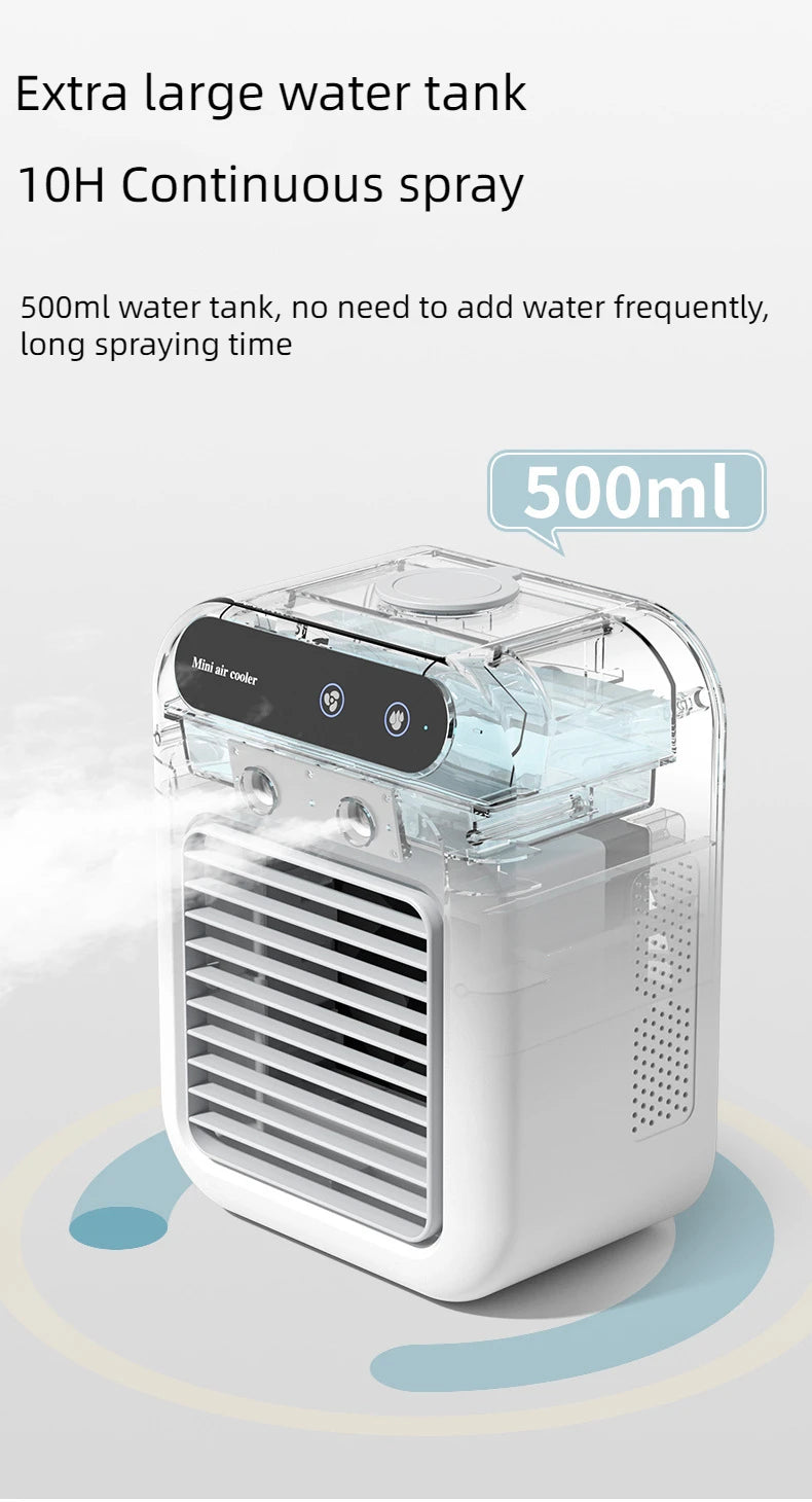Ventilador humidificador de escritorio USB, tanque de agua, Mini enfriador de aire, dispositivo de refrigeración portátil, batería de litio de 1800mAh, ventilador de operación de bajo voltaje