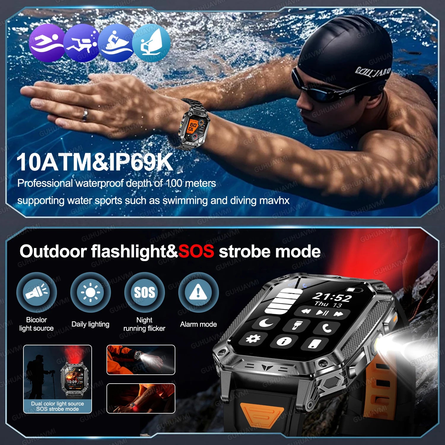Nuevo Reloj Inteligente Militar TANK Ultra PRO 2026 para Hombre, Batería Grande de 1400mAh, Linterna, GPS, Resistente al Agua 10ATM, Llamadas Bluetooth, Reloj Deportivo Inteligente