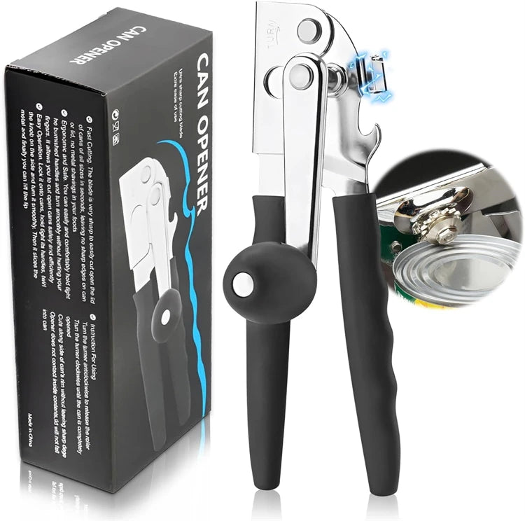 Abrelatas comercial, abrelatas con manivela Manual, abrelatas de mano resistente con borde liso para latas grandes con imán