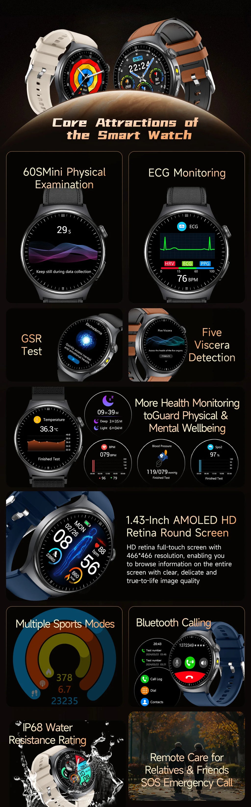 Reloj Inteligente con ECG, Grasa Corporal y Presión Arterial AMOLED