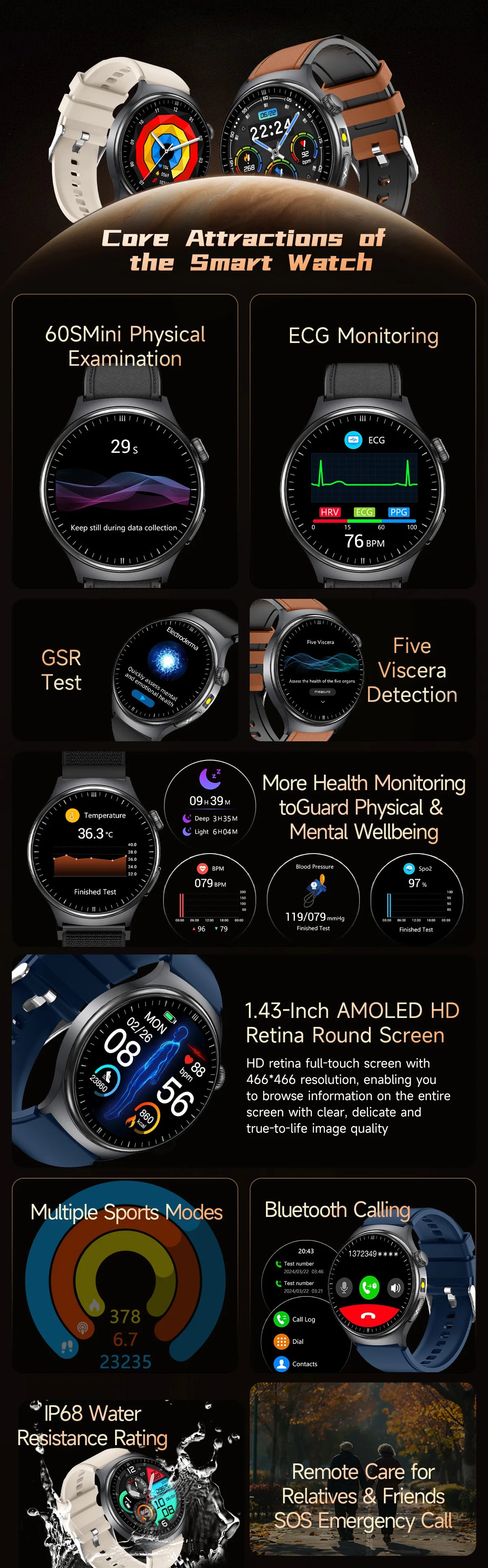 Reloj Inteligente con ECG, Grasa Corporal y Presión Arterial AMOLED