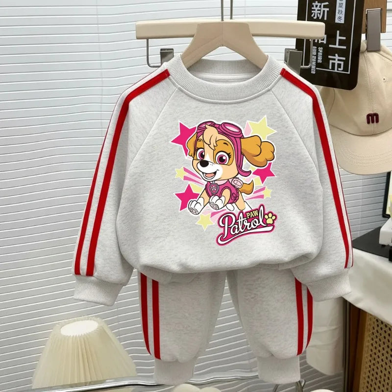 2026 primavera nuevo estilo PAW Patrol impreso conjuntos de ropa Casual para niños sudaderas con capucha con cuello redondo y pantalón largo chándal de dos piezas
