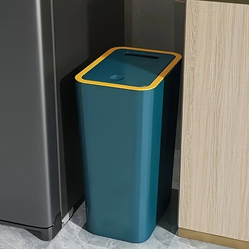 Cubo de basura a prueba de olores de 10L con diseño moderno de un solo toque, cubo de plástico duradero para baño, cocina, ahorro de espacio, a prueba de fugas 1