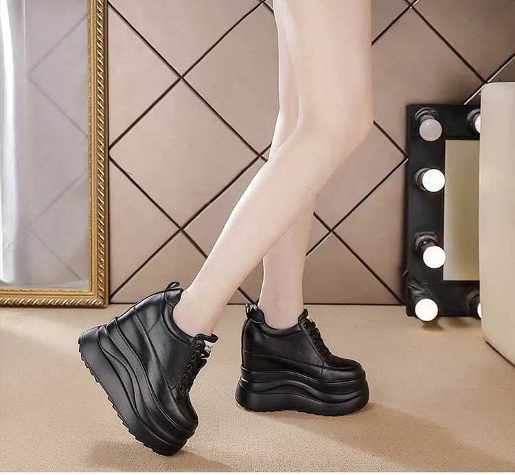 Zapatos deportivos Fujin con plataforma alta de 13 cm, zapatos planos con cuña, zapatillas gruesas, informales, cómodas, de alta gama, para caminar en otoño, 5 pulgadas