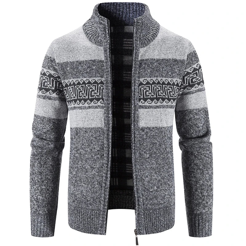 Cárdigan de Punto para Hombre con Cuello Mandarín y Cremallera