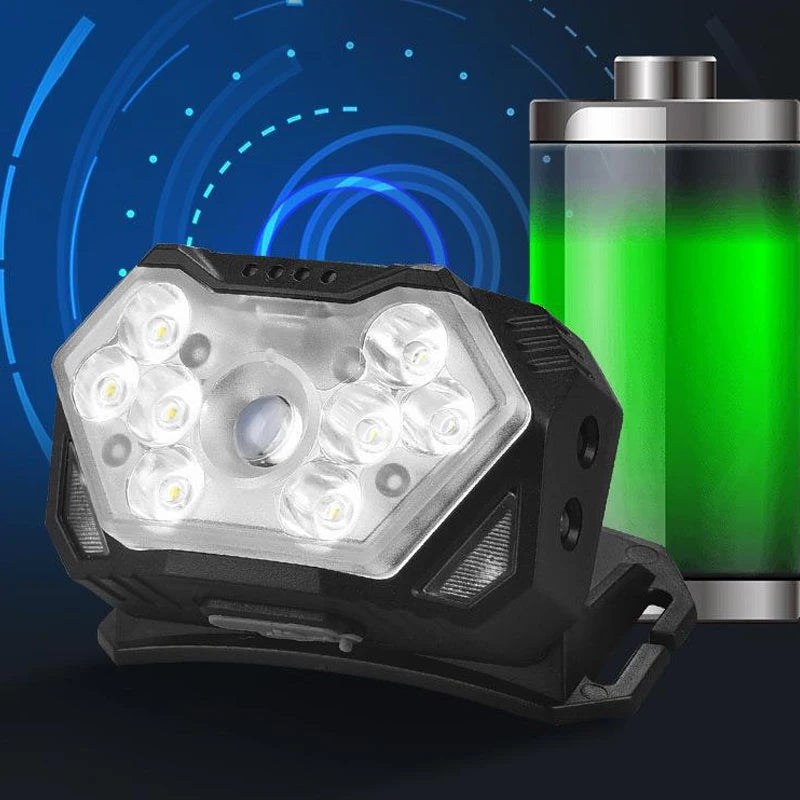 Linterna frontal 9 LED potente y portátil para camping y pesca