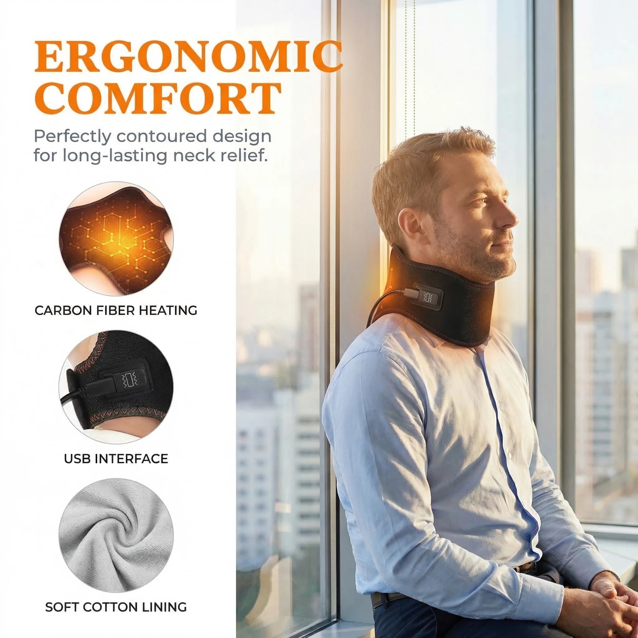 Cinturón masajeador eléctrico con calor para el cuello, con 3 niveles de temperatura ajustables para calidez y relajación, soporte para masaje cervical