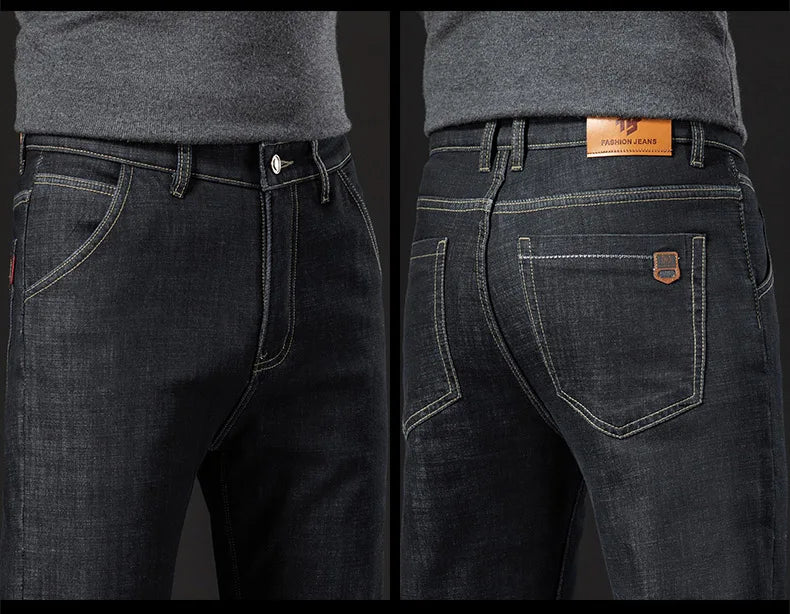 Pantalones Vaqueros de Invierno para Hombre, Forro de Cordero, Talla Grande