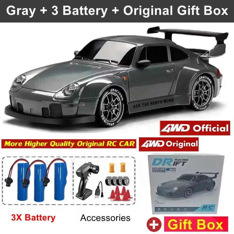 Coche de Derrape con Control Remoto 4WD, Tamaño Completo 1:24, Mini Coche de Carreras con Control Remoto, Modelo 2.4G, Radio de Alta Velocidad, Vehículo de Juguete RC 4X4