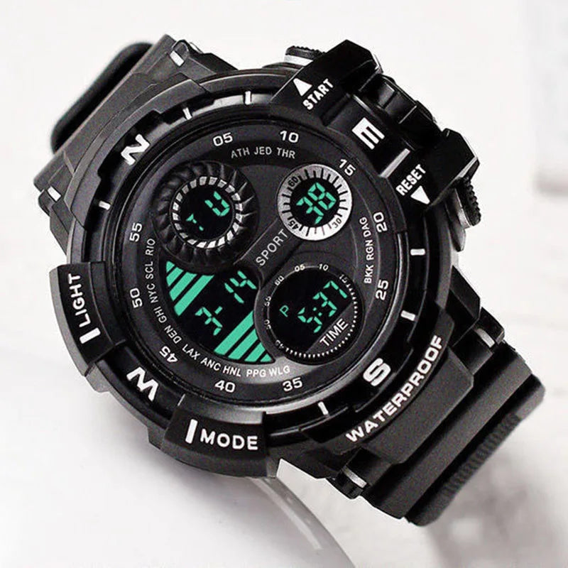 Reloj Digital negro YIKAZE para hombres, relojes deportivos, cronógrafo impermeable para exteriores, reloj de mano G, reloj de pulsera para estudiantes de choque de infantería