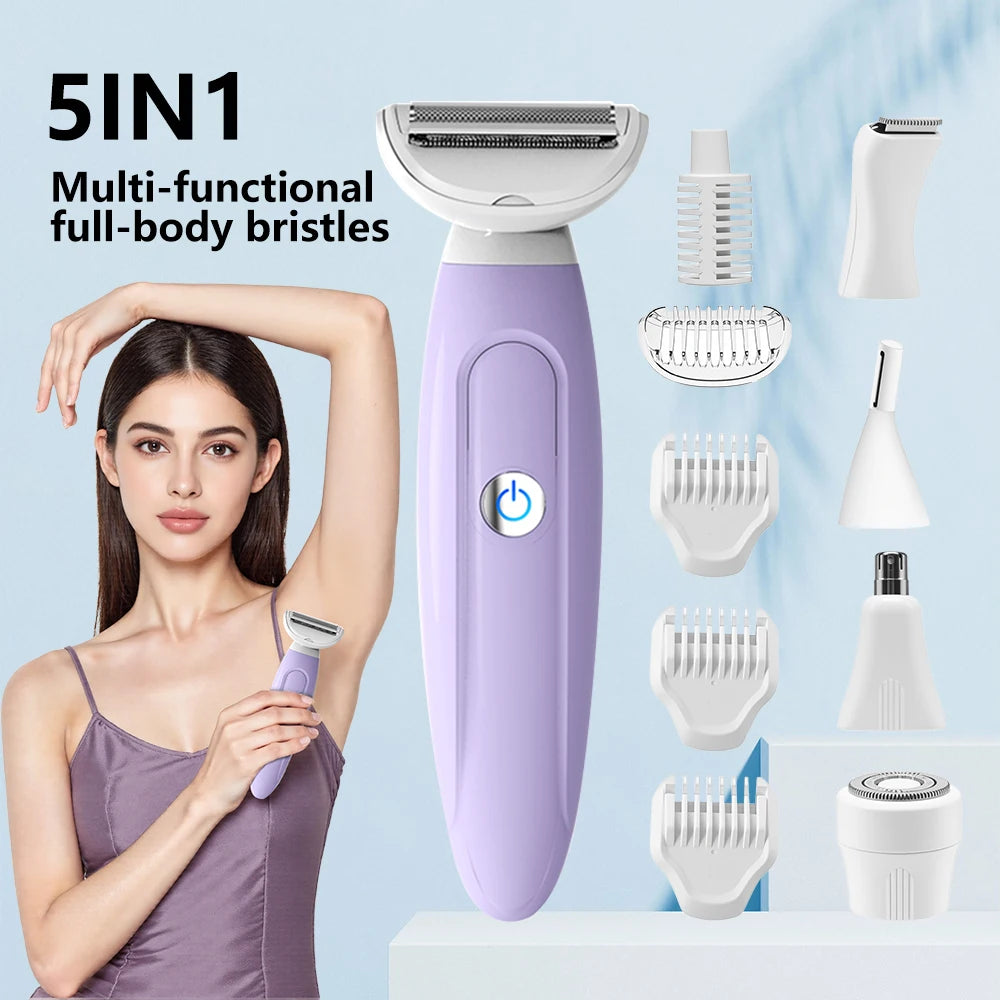 Maquinillas de afeitar eléctricas para mujer, depiladora corporal multifunción 5 en 1, Kit de afeitadora para cara, nariz, cejas, brazos, axilas y piernas