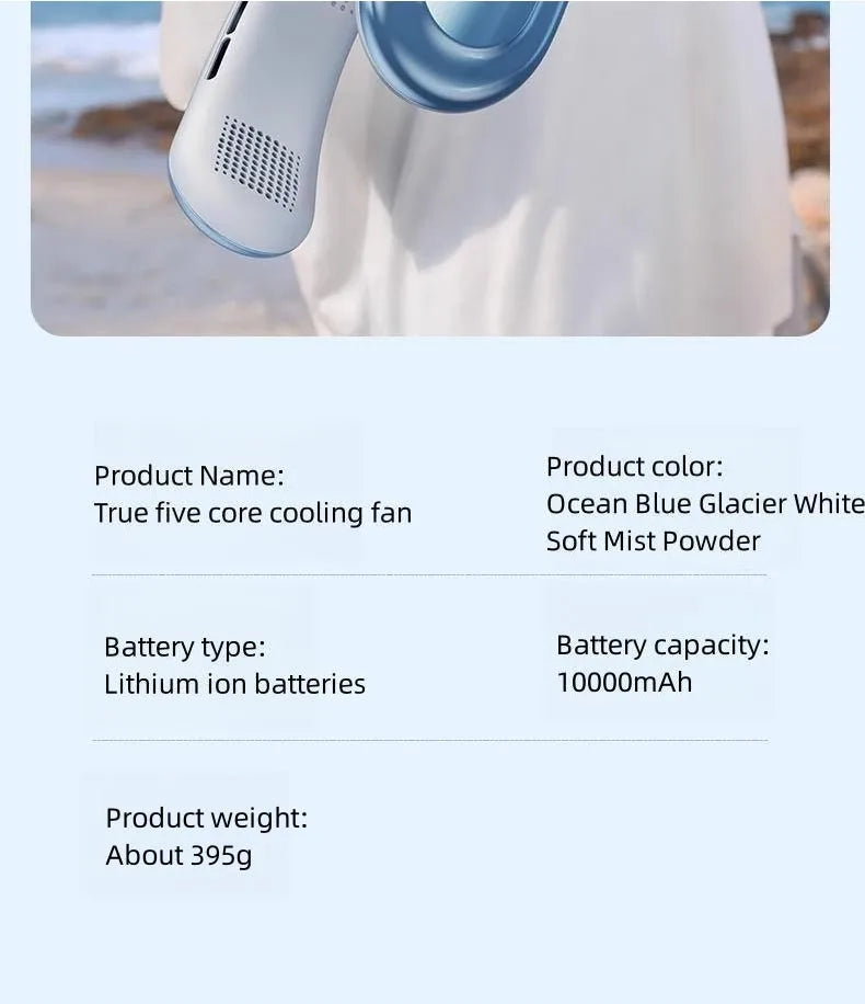 Ventilador de cuello portátil recargable, miniventilador de 3 velocidades, silencioso, eléctrico, para exteriores, hogar, Camping, 10000mAh