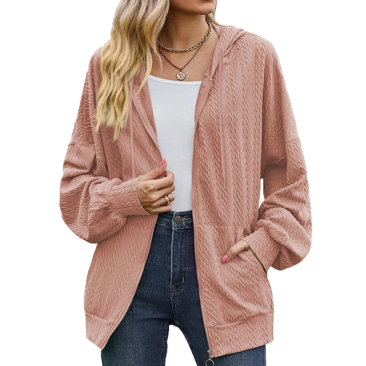 Sudadera con capucha y cremallera para mujer, estilo casual