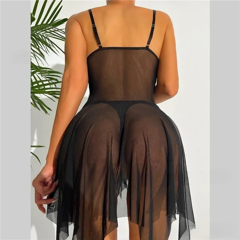 Camisón de Encaje y Malla Sexy Babydoll para Mujer