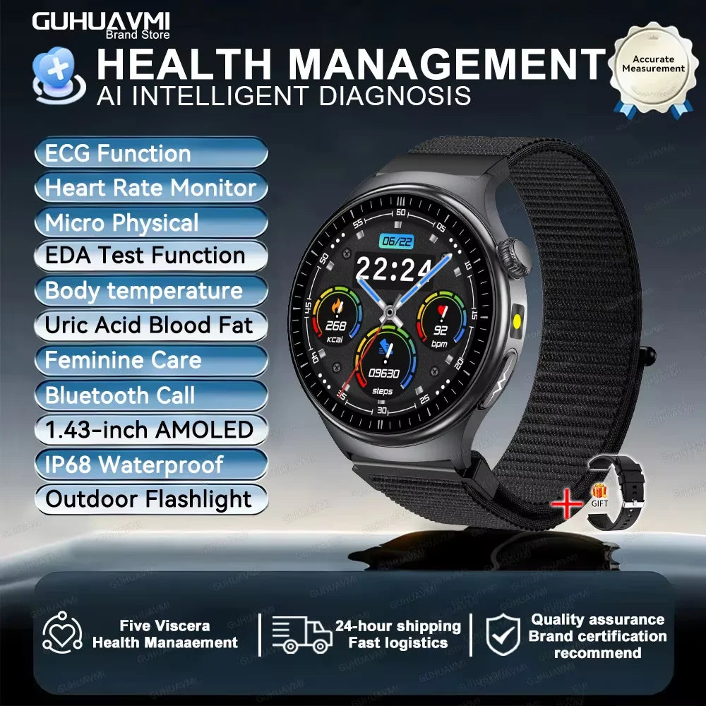 Reloj Inteligente con ECG, Grasa Corporal y Presión Arterial AMOLED