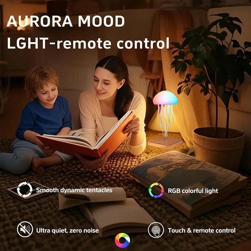 Lámpara LED de medusas con 9 tentáculos, 2 modos de trabajo, batería de larga duración, efectos de luz degradados de color con control remoto
