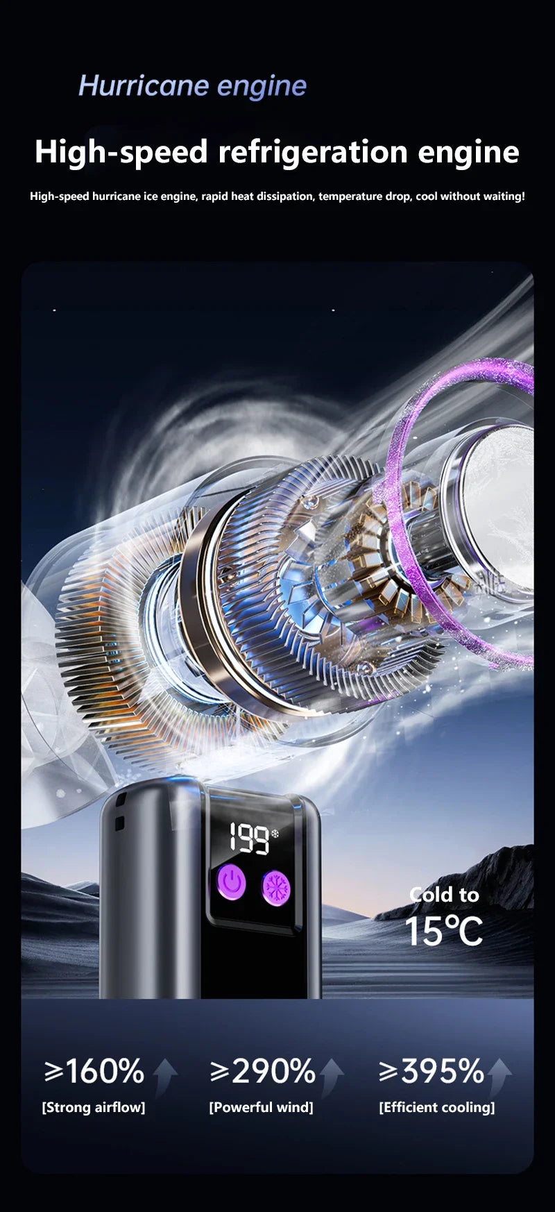 Ventilador de Mano con 199 Velocidades y Pantalla Digital