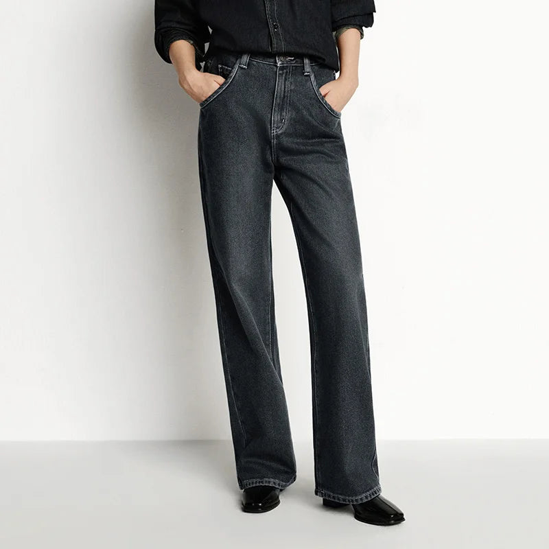 Jeans de Pierna Ancha con Forro Polar para Mujer, Cintura Alta, Cómodos