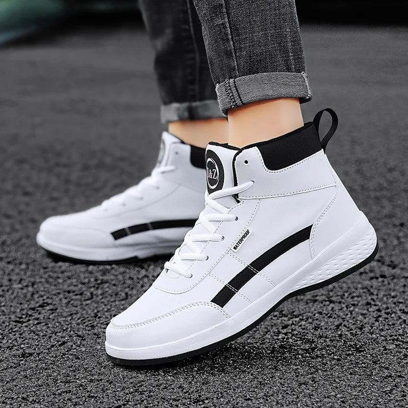 YRZL-Zapatos Deportivos de cuero para hombre, Zapatillas altas impermeables para caminar, ocio, antideslizantes, primavera y otoño