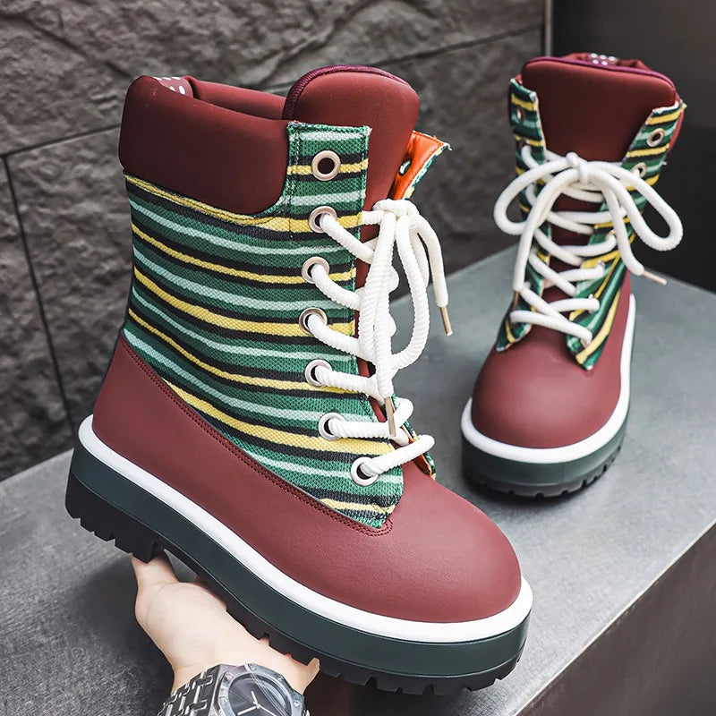 Botas de tobillo para hombre con rayas de colores y suela gruesa antideslizante