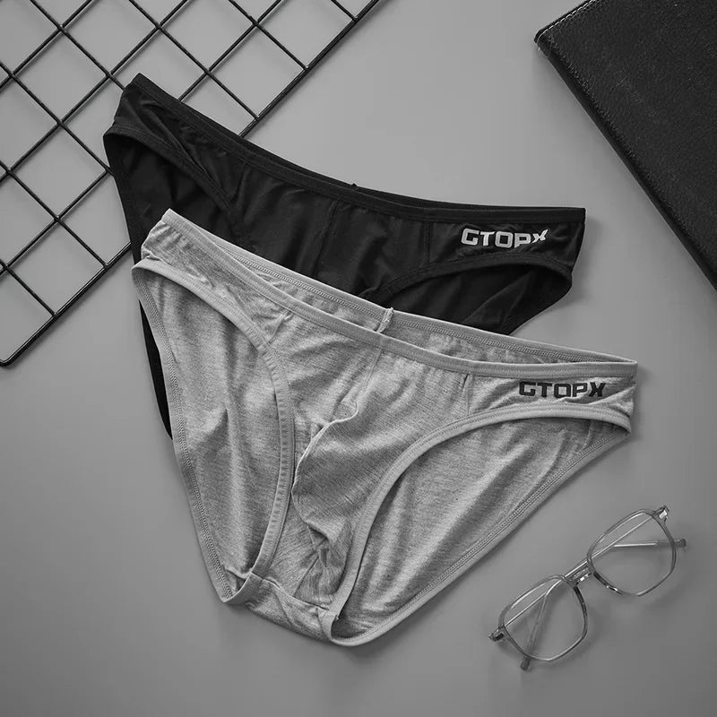 Paquete de 3 calzoncillos para hombre, calzoncillos de cintura baja, bolsa convexa en U, Bikini Sexy cómodo que absorbe la humedad para hombre