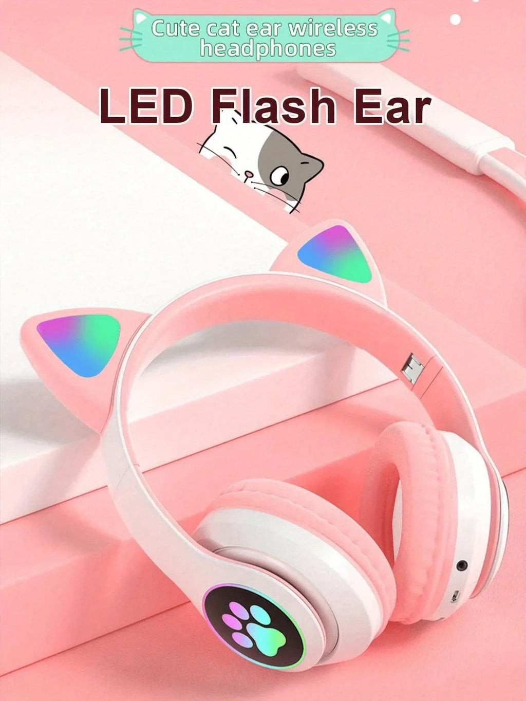 Auriculares Inalámbricos Gamer con Orejas de Gato RGB y Micrófono