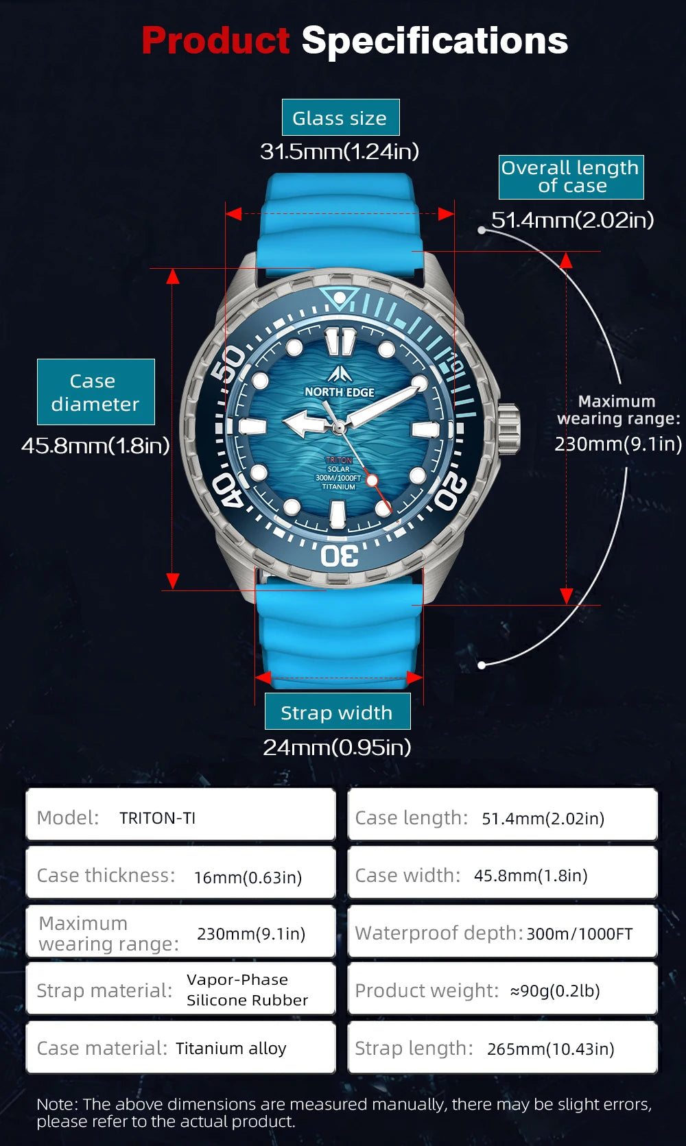 NORTH EDGE TRITON-Ti Reloj de Buceo Titanio Solar