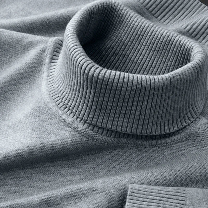 2025 nuevos suéteres de punto para hombre, jerseys transpirables de cuello alto de Color sólido, ropa de calle básica cálida para exteriores, Tops de negocios de otoño