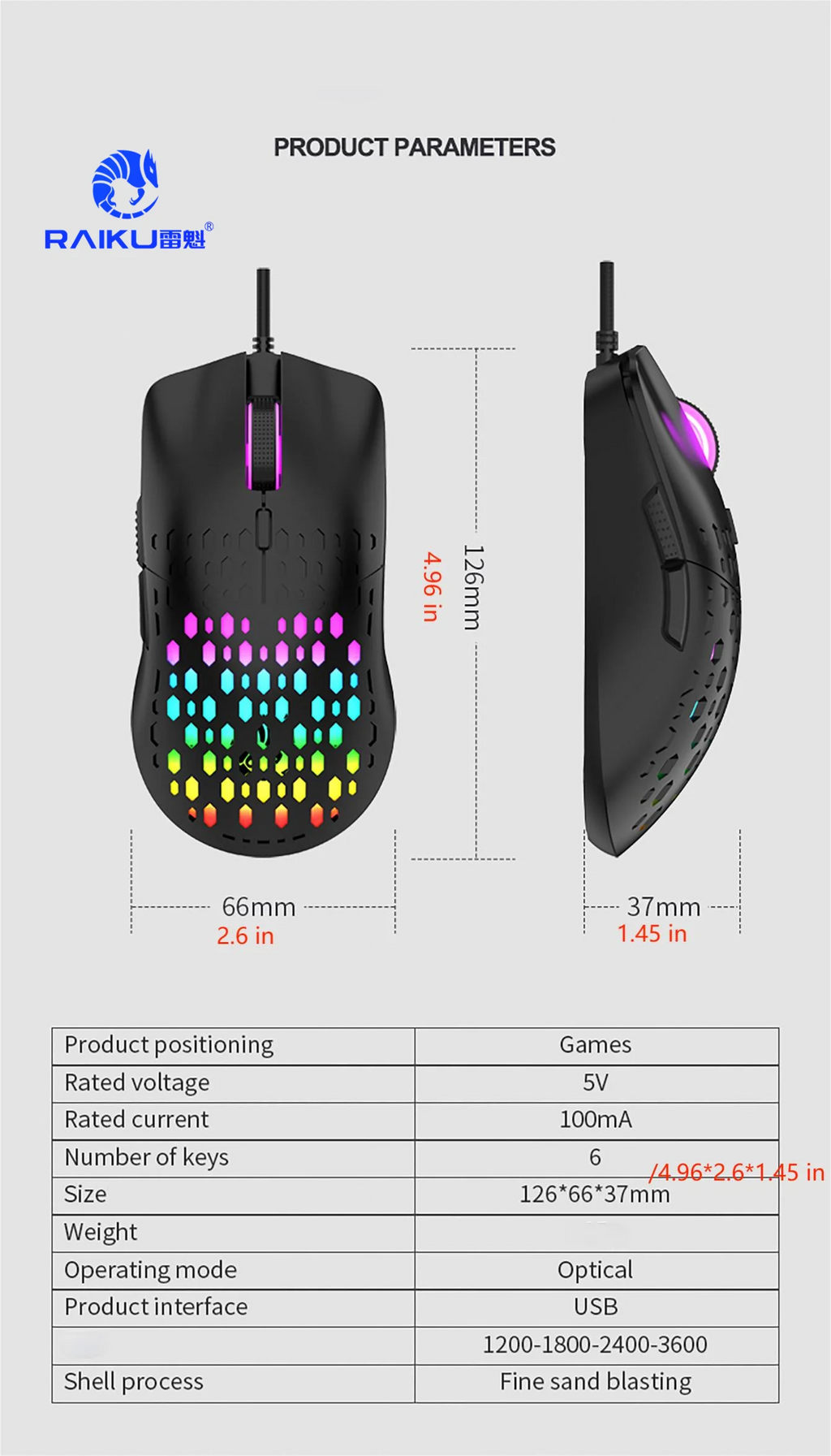 RAIKU G701 Ratón con cable de 6 teclas, iluminación colorida para juegos y oficina, para sistemas Microsoft Windows y Apple IOS