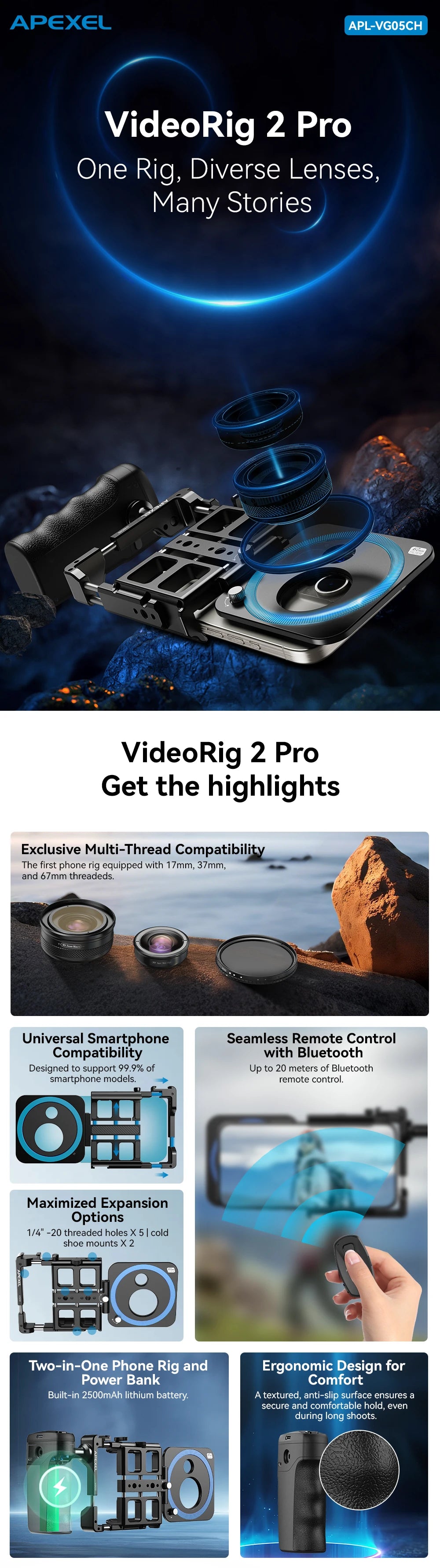 Kit de Video para Teléfono APEXEL Jaula Vlog con Estabilizador