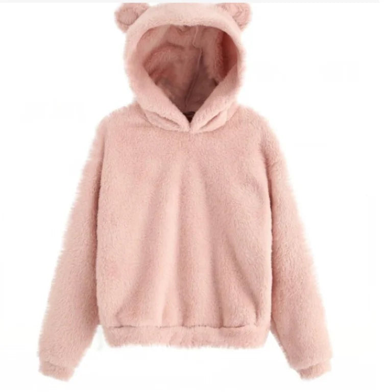 Sudadera con capucha y orejas de conejo para mujer, felpa cálida