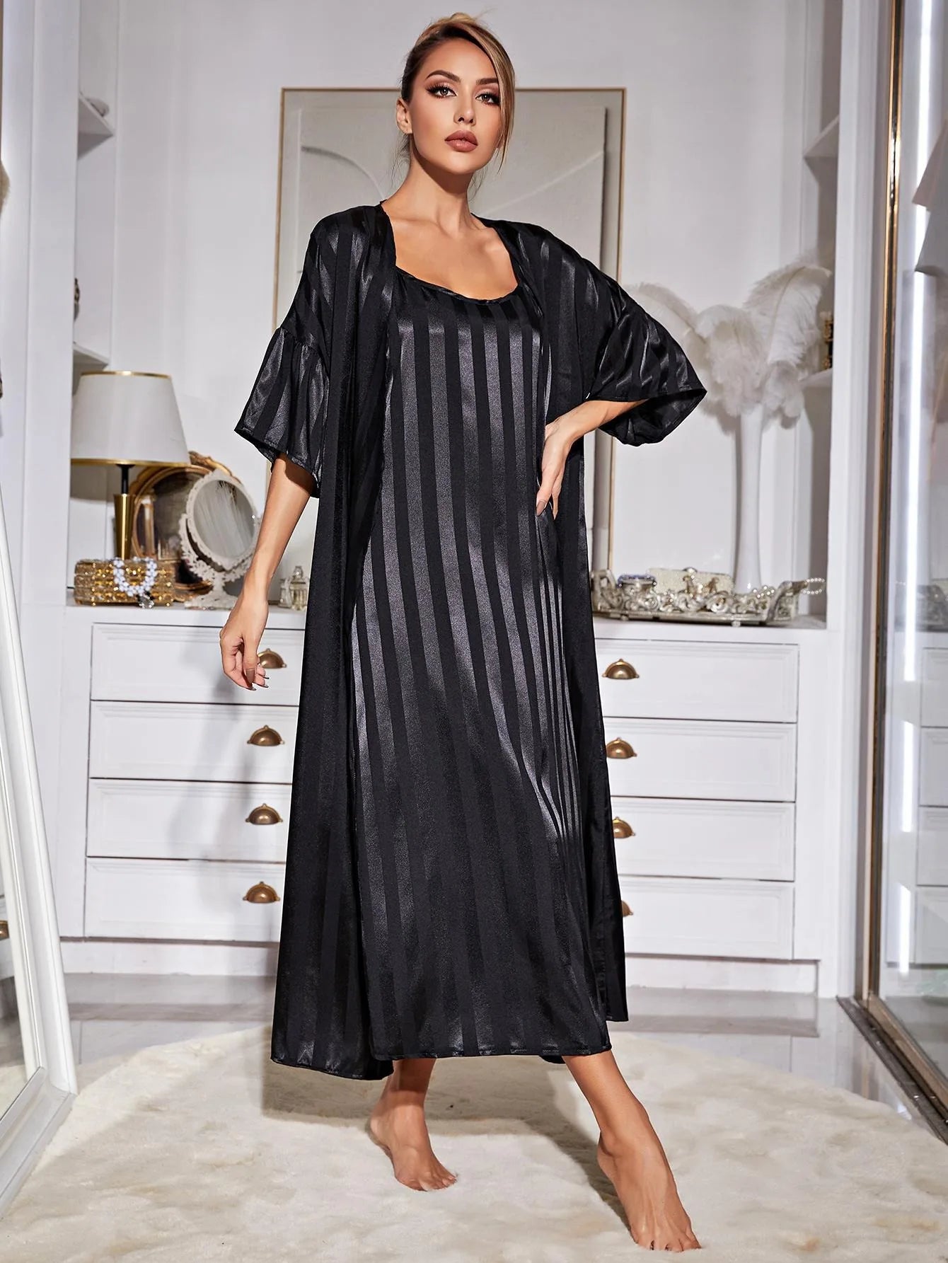 Conjunto de Pijama de Seda Helada para Mujer — Manga Larga