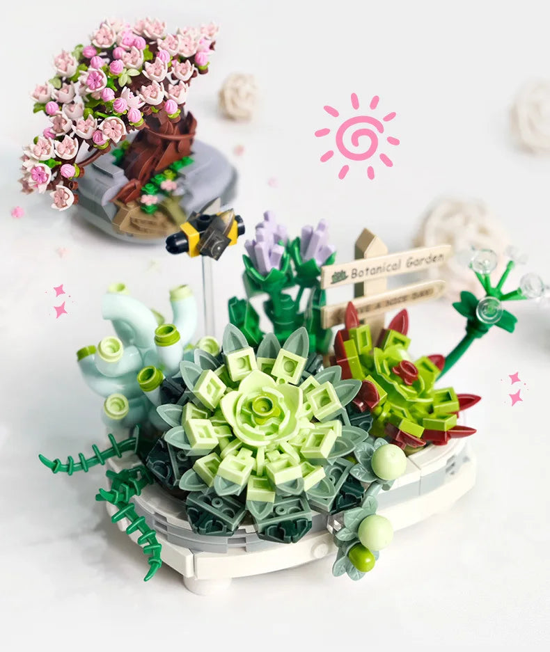 LOZ-1661 serie de plantas, bloque de construcción de simulación, maceta, cerezo suculento, modelo para el hogar, decoración, juguete de bloques de construcción para niña