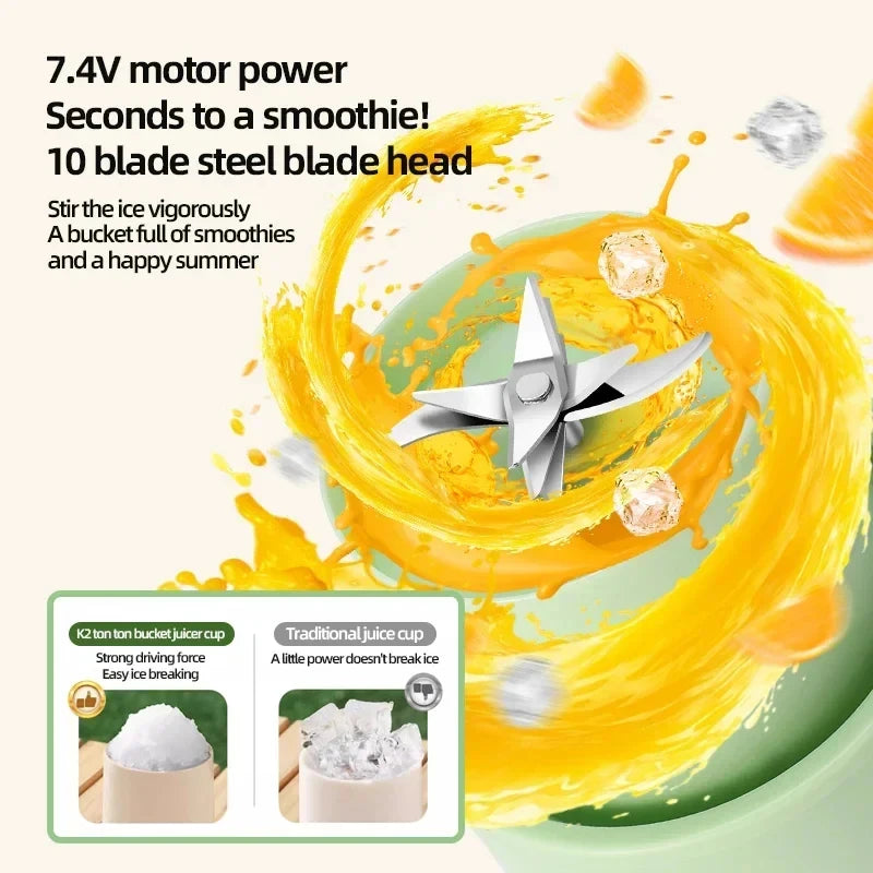 Exprimidor Portátil Eléctrico 800ml — 10 Cuchillas de Acero Inoxidable