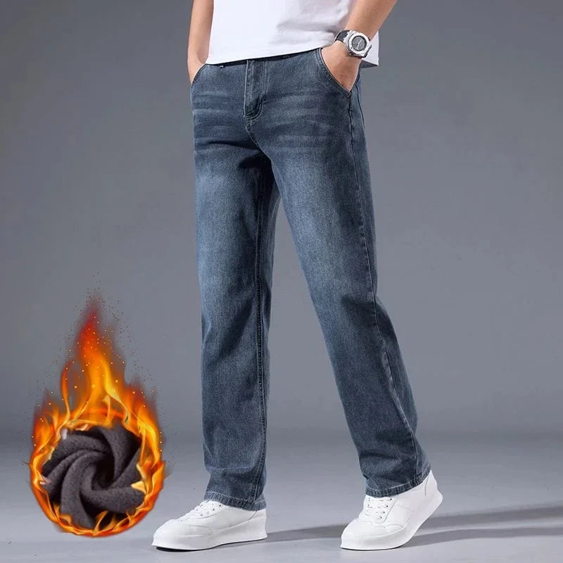 Pantalones Vaqueros de Lana para Hombre, Terciopelo, Recto Clásico