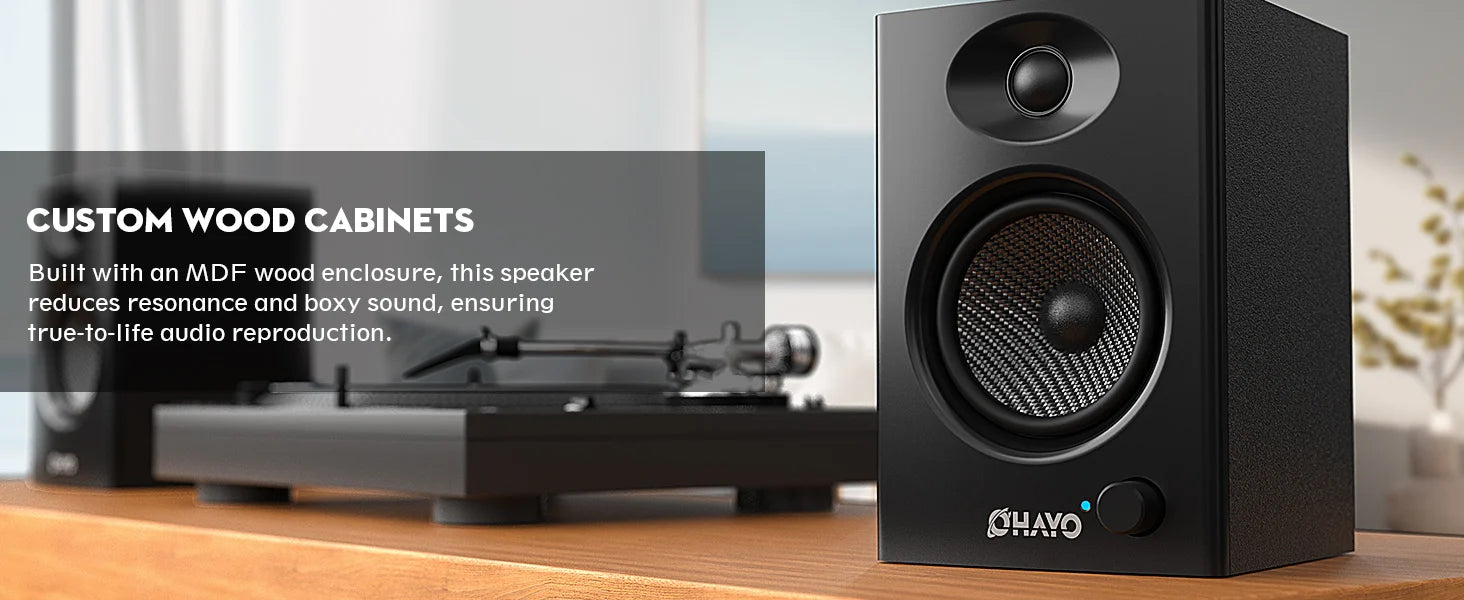 OHAYO Altavoces de Estantería Activos de 60W con Unidad de Fibra de Vidrio, Bluetooth 5.3 y Múltiples Entradas (USB/RCA/AUX) - para Juegos de PC Inmersivos